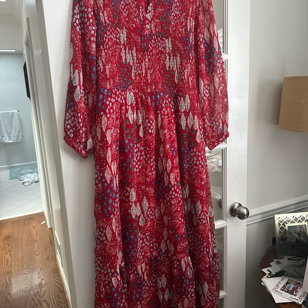 Elegant Red Patterned Women's Dress